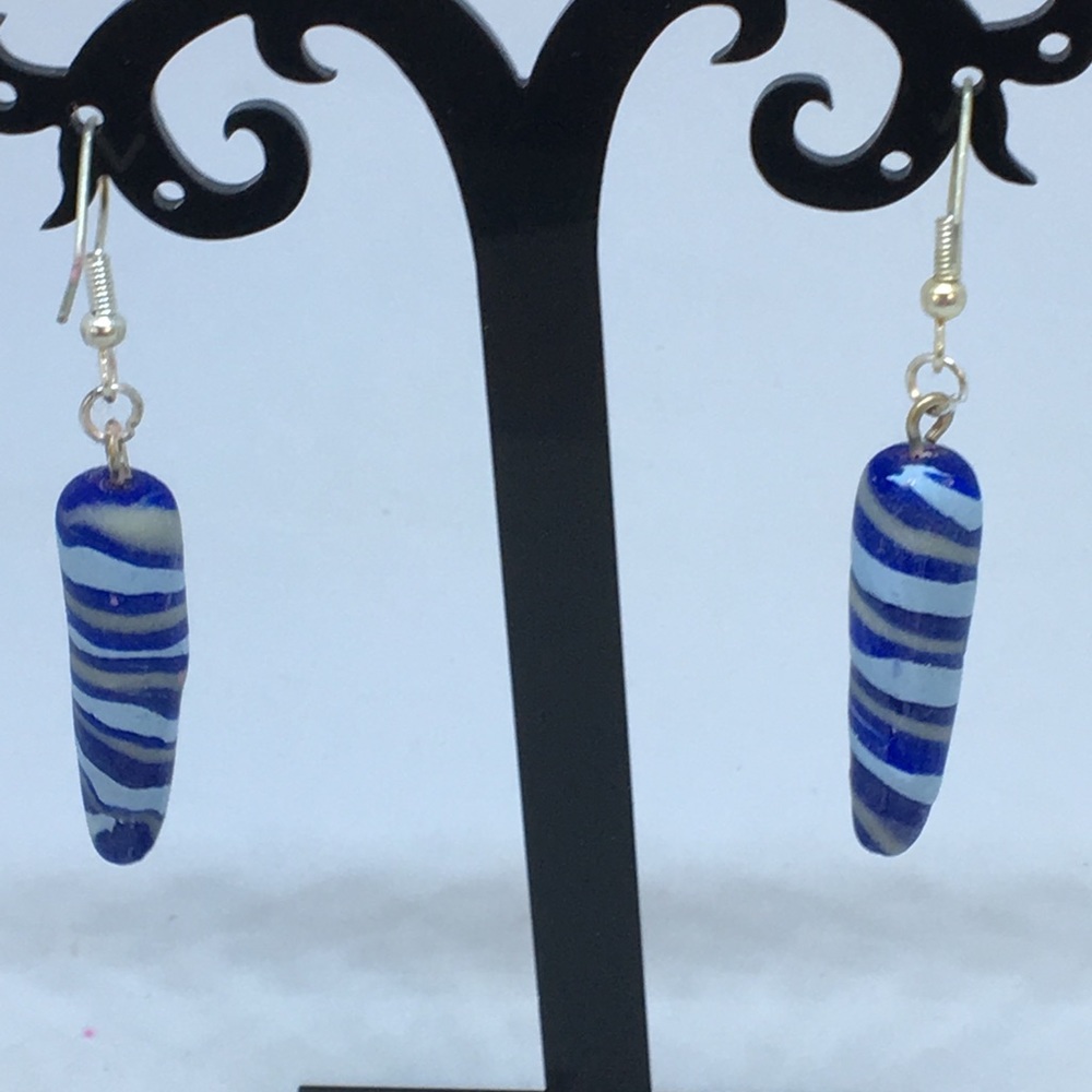 Unique Handmade Polymer Clay Blue Cone Earrings